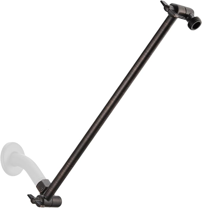 15 Inch Extra Long Adjustable Shower Head Extension Arm With Locking Set Screw, Singing Rain 304 Stainless Steel Angle Height Adjustable, G1/2 Universal Connector Compatible (Oil Rubber Bronze)