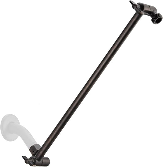 15 Inch Extra Long Adjustable Shower Head Extension Arm With Locking Set Screw, Singing Rain 304 Stainless Steel Angle Height Adjustable, G1/2 Universal Connector Compatible (Oil Rubber Bronze)