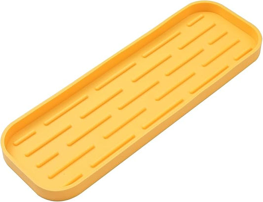 MicoYang Silicone Kitchen Sink Organizer Tray for Multiple Usage,Easy Clean,Eco-Friendly Sponges Holder for Kitchen Bathroom Counter or Sink,Dish Soap Dispenser,Scrubber,Bottle,Cup Yellow 12" x 4”