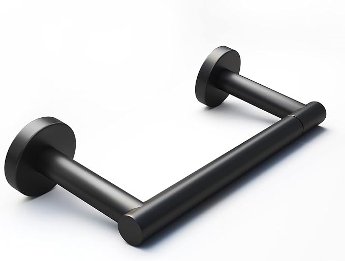 POKIM Matte Black Toilet Paper Holder, Stainless Steel Double Post Pivoting Wall Mount Holder, Fits Mega Large/Jumbo Rolls, Commercial Bathroom Tissue Dispenser for Home & Commercial Use