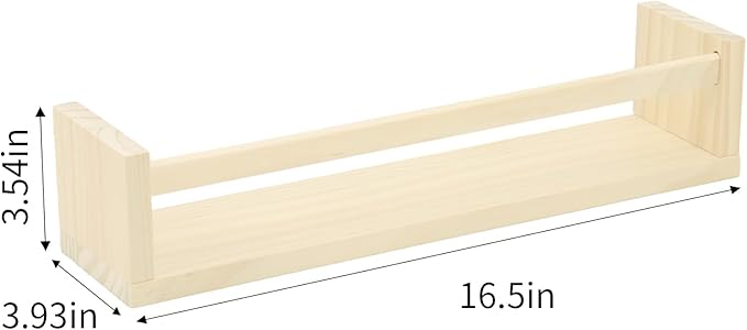Fixwal Floating Nursery Book Shelves for Wall, 16.5in Set of 3 Natural Wood | Solid wood shelves store kids' books, toys and clothing. Fits kids' room, playroom, nursery, living room, bedroom & bathroom.