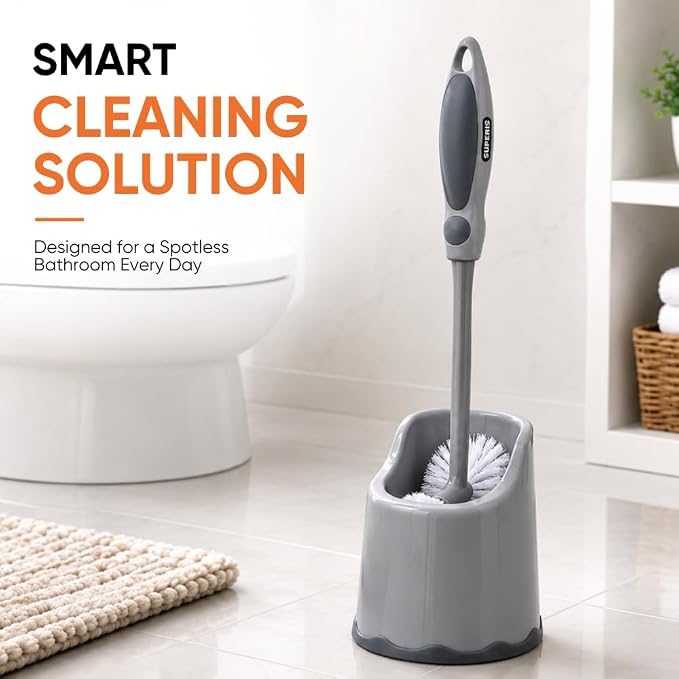 Superio Toilet Brush and Holder (1 Pack) Toilet Scrubber Bowl Cleaner Brushes Wand, Toilets Brush with Holder Caddy, Bathroom Cleaning Brush, Bowl Brush Set