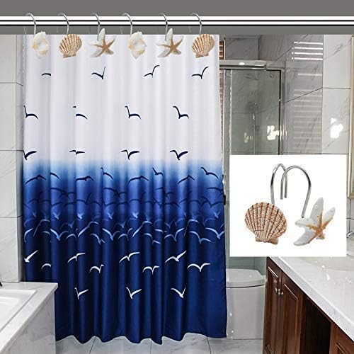 Seashell Shower Curtain Hooks,12PCS Anti Rust Decorative Hooks | Decorative Resin Bath Room Accessories Set,Tropical Beach Fashion Theme Bathroom Decor