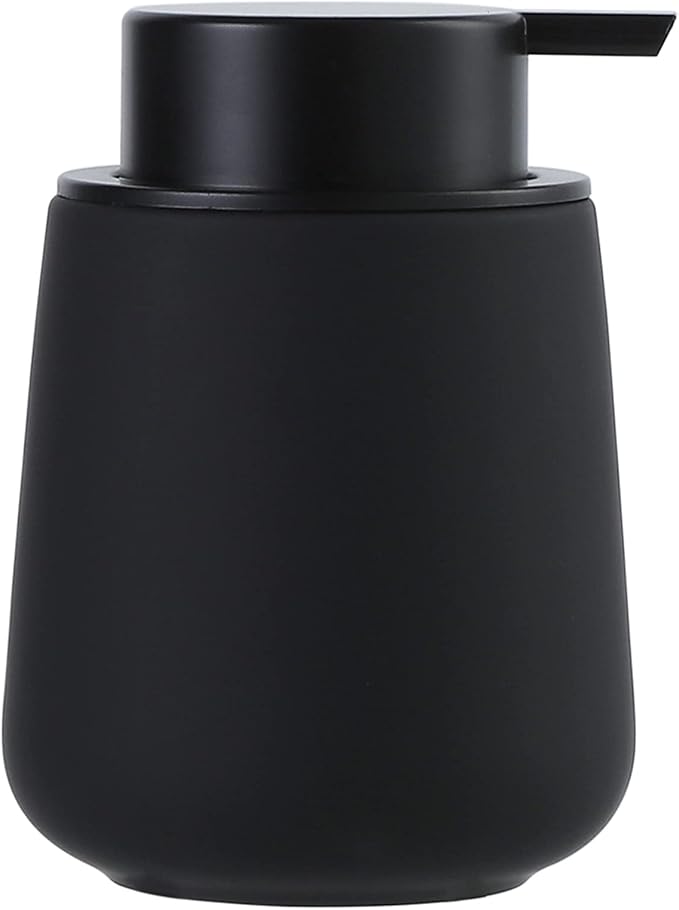 BosilunLife Ceramic Soap Dispenser - Dish Soap Dispenser for Bathroom 12Oz | Refillable Liquid Hand Wash Dispenser for Essential Oil, Lotion Soap, Rubber Paint Black
