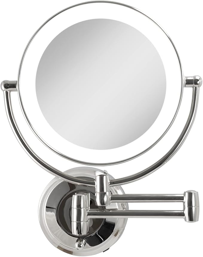 Zadro 11" LED Wall Mounted Makeup Mirror 5X/1X Shaving Mirror Cordless or Battery Operated Vanity Mirrors for Wall (Large | 5X/1X | 11" x 14.5", Chrome)