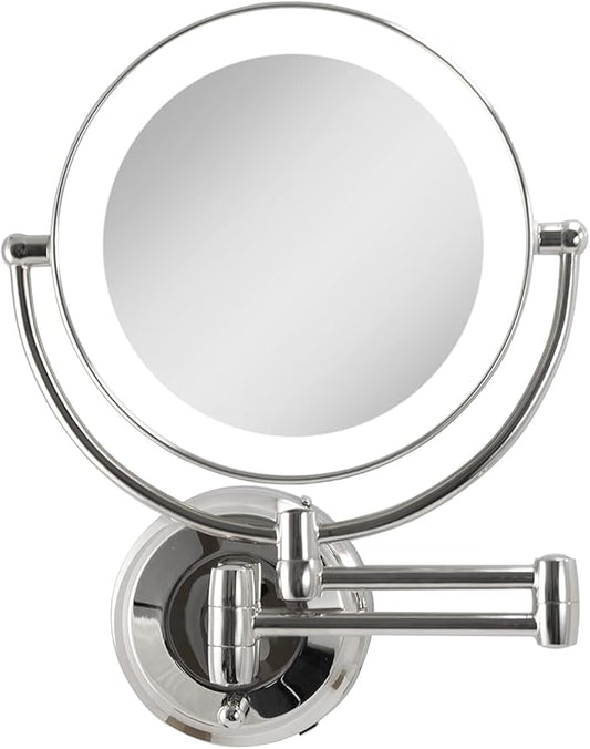 Zadro 11" LED Wall Mounted Makeup Mirror 5X/1X Shaving Mirror Cordless or Battery Operated Vanity Mirrors for Wall (Large | 5X/1X | 11" x 14.5", Chrome)