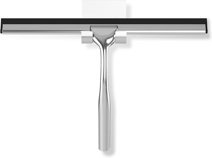 Shower Squeegee for Shower Glass Door with Adhesive Hook | Stainless Steel Squeegee for Shower Glass, Window Squeegee for Cleaning Tile Wall, Mirror, Car(10", Silver)