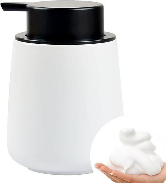 Bosilunlife 12Oz Ceramic Foam Soap Dispenser for Bathroom Kitchen Counter | Premium countertop foam pump creates delicate dense foam, stable desktop placement,Matte White