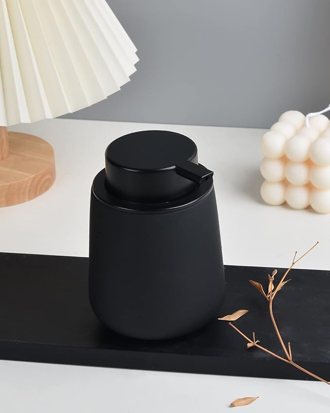 BosilunLife Ceramic Soap Dispenser - Dish Soap Dispenser for Bathroom 12Oz | Refillable Liquid Hand Wash Dispenser for Essential Oil, Lotion Soap, Rubber Paint Black