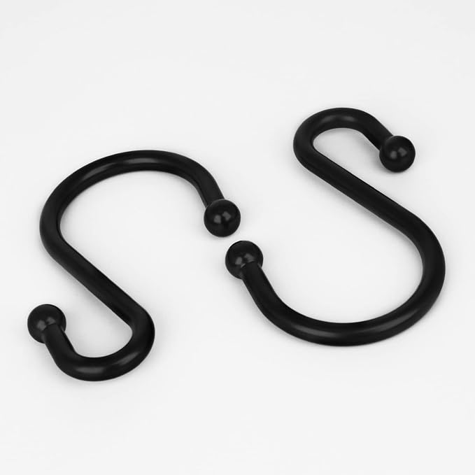Black Decorative Shower Curtain Hooks 5mm Metal Wire 12PCS S Hooks Shower Curtain Hangers for Bathroom,Clothing,Towels, Kitchen Utensils,Plants (Black)