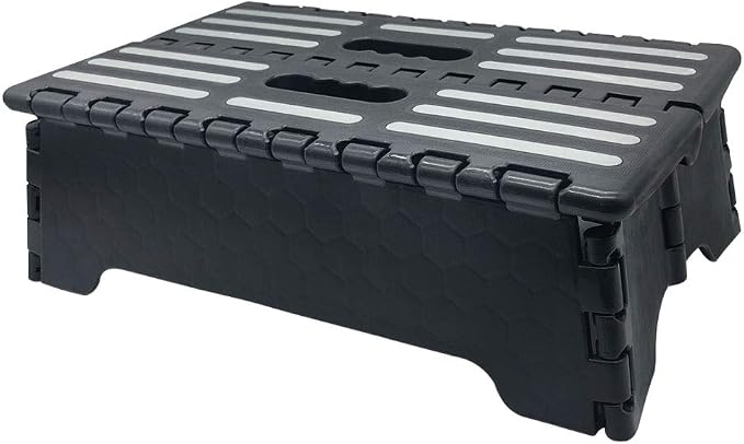 5 inch Portable Folding Step Stool, Plastic Collapsible Step Stool | Safe & Stable, Foldable Stepping Stool for Car, Bathroom, Bedroom, Step Stools for Elderly & Adults (Black)