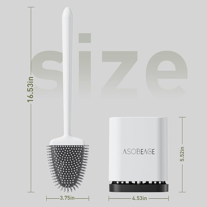Deep Cleaner Toilet Brush: Silicone Toilet Brush with No-Slip Long Plastic Handle and Flexible Bristles, Quick Drying Holder Set for Toilet（White）
