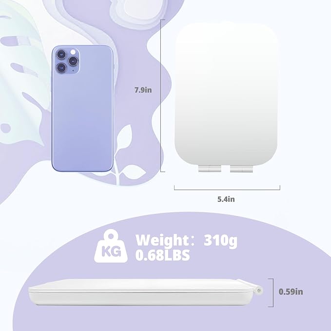 Travel Makeup Mirror, Portable Rechargeable Mirror with Lights | USB-Rechargeable, 3 Color LED Lighting, Adjustable Brightness, 7.9x5.4 inch, 1200mAh Battery, Gift for Women and Girls, White