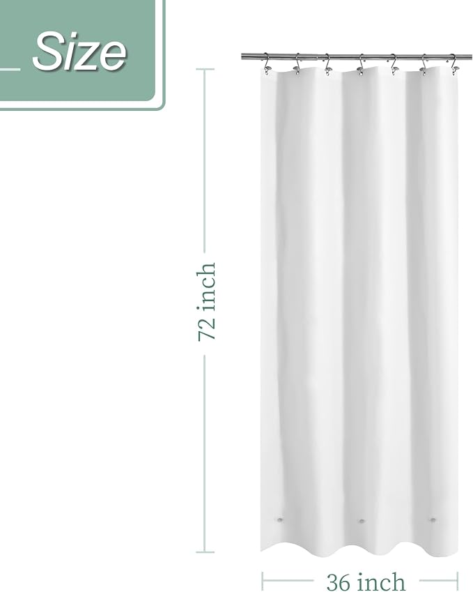 36x72 Stall Shower Curtain Liner White | 3 Bottom Magnets,7 Rustproof Grommets,Water Proof Lightweight PEVA,36W x 72H for Small Bathroom or Shower Stall Short Wide