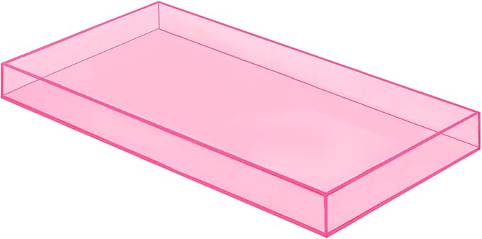 ROYALITA Acrylic Tray for Countertop, Guest Towel Holder Tray for Bathroom | Vanity Trays for Napkin Perfume Jewelry Makeup, Bathroom Tray for Soap Dispenser, Aromatherapy, Cup & Candle, Pink