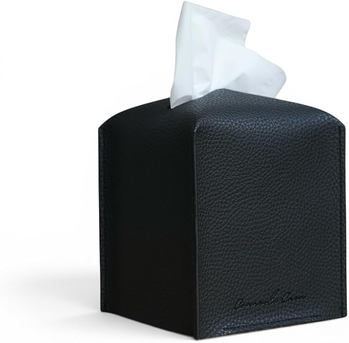 Premium PU Leather Tissue Box Holder - Elegant Hotel-Style Tissue Box Cover for Home, Office & Car Décor, Tissues Cube Organizer for a Natural & Classic Look (Black)