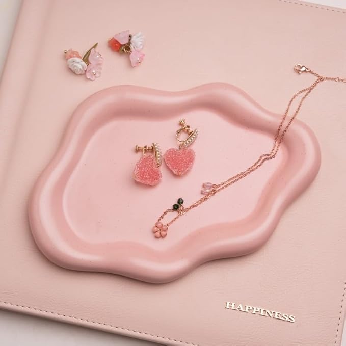 Lynagert Cloud Trinket Dish, Chubby Jewelry Tray, Ceramic Jewelry Ring Trinket Dish for Rings Earrings Necklace Organizer, Mother's Day Thanksgiving Christmas Birthday Bridesmaid Gifts (Pink)