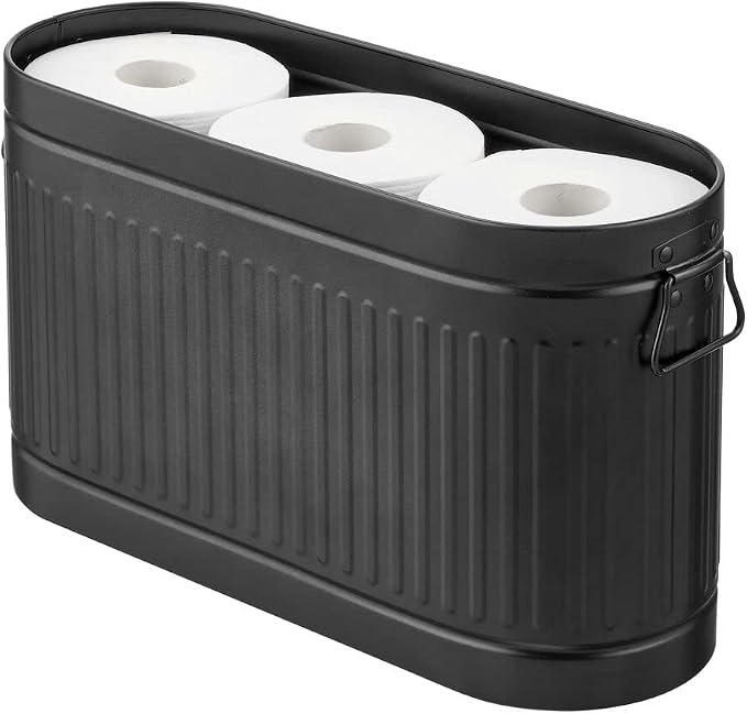 mDesign Large Steel Free Standing Toilet Paper Organizer, 6-Roll Tissue Storage Holder Container Bin for Bathroom Floor, Fits Under Sink, Vanity, Shelf, In Cabinet, or Corner, Oscar Collection - Black