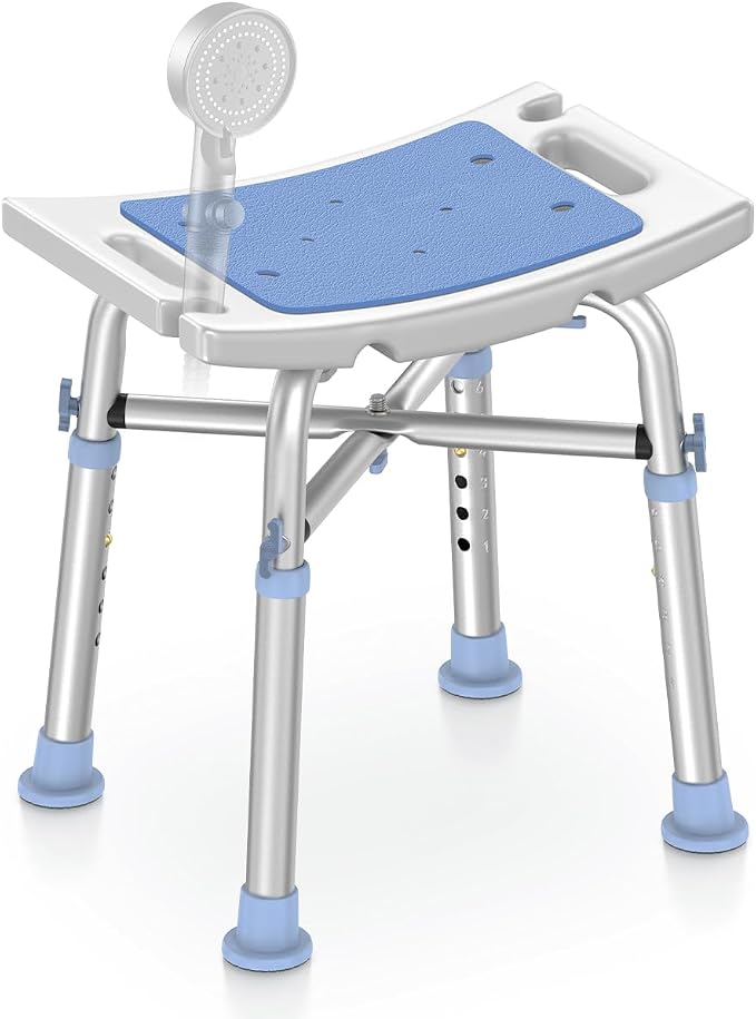 Delog Heavy Duty Shower Chair - 500lb Capacity, Padded Bath Seat with 6 Height Adjustable Tubes - Tool Free Anti-Slip Bench for Elderly, Senior, Handicap & Disabled