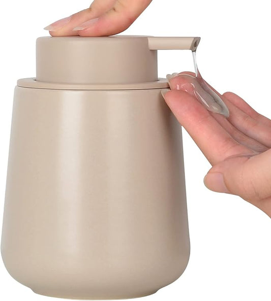 BosilunLife Ceramic Soap Dispenser - Dish Soap Dispenser for Bathroom 12Oz | Refillable Liquid Hand Wash Dispenser for Essential Oil, Lotion Soap, Khaki
