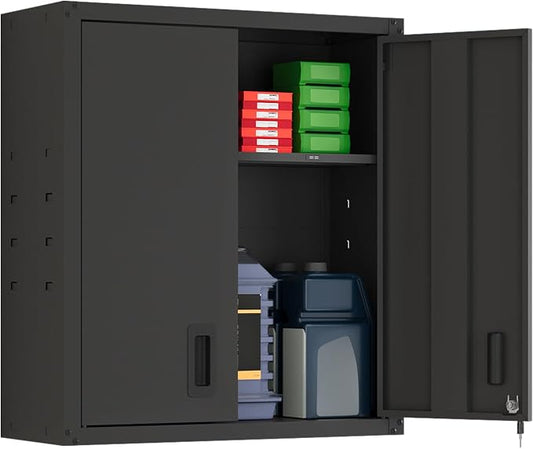 30 inch Metal Wall Cabinet, Metal Wall Cabinet for Garage, Black | Wall Mount Cabinet with Lock and Adjustable Shelf, Lockable Storage Cabinet for Home Office,Garage,Gym,School