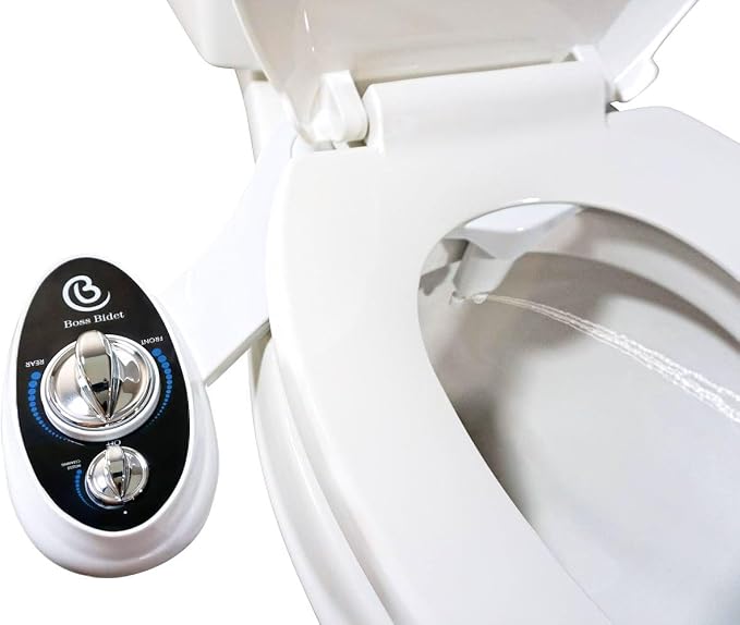 BossBidet, Luxury Bidet Toilet Seat Accessory - Water Sprayer Attachment to Clean Your Rear End. For Men, Women, Children - Non-Electric, Dual Nozzles, Aesthetic Design - Home & Bathroom Accessories
