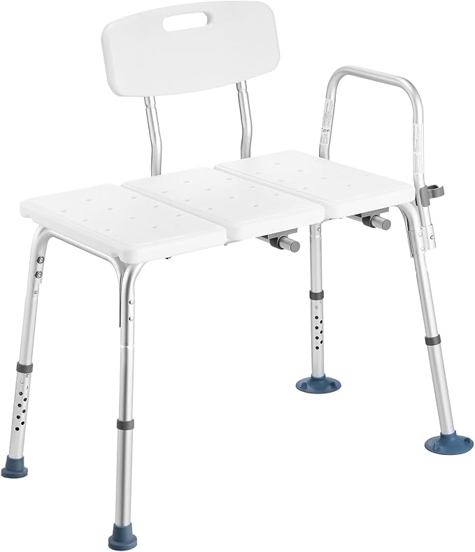 VEVOR Tub Transfer Bench for Bathtub, 400 lbs Weight Capacity Heavy Duty Shower Chair with Arm and Backrest, Height Adjustable Bathroom Shower Bench Bath Seat for Adults, Seniors, Elderly and Disabled
