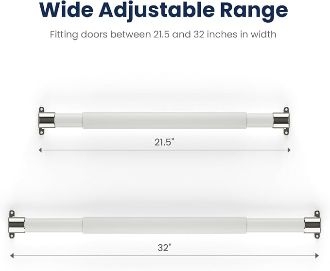 RV Screen Door Grab Bar, Camper Door Support Handle Bar Accessories | Easy Grip Handle, Adjustable 21.5"-32", Centering Guide Marks, Aluminum Bar with Zinc Alloy Base, Protects Screen Doors-White