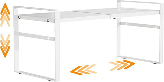 Expandable Cabinet Shelf Organizer Riser for Kitchen Pantry Cupboard Under Sink Countertop,Kitchen Cabinet Shelf (White) | Expandable