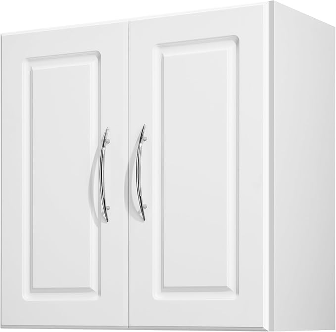 VEVOR Laundry Room Wall Cabinet, 2-Tier Wall Mounted Hanging Cabinet with Adjustable Shelf, Cupboard Storage with 2 Doors, for Kitchen, Bathroom, Laundry, 11.8 x 23.6 x 23.6 in (D x W x H), White