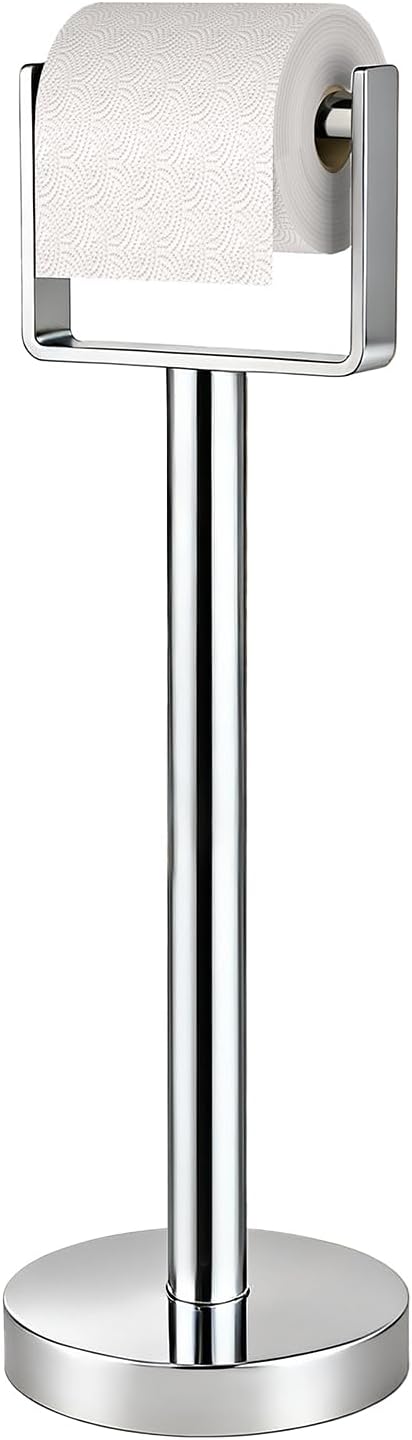 Heavy Duty Toilet Paper Holder Stand, Extra-Weighted Base No Tipping | Stainless Steel Toilet Paper Stand, Free Standing Floor Tissue Roll Holder for Bathroom, Chrome 200UP