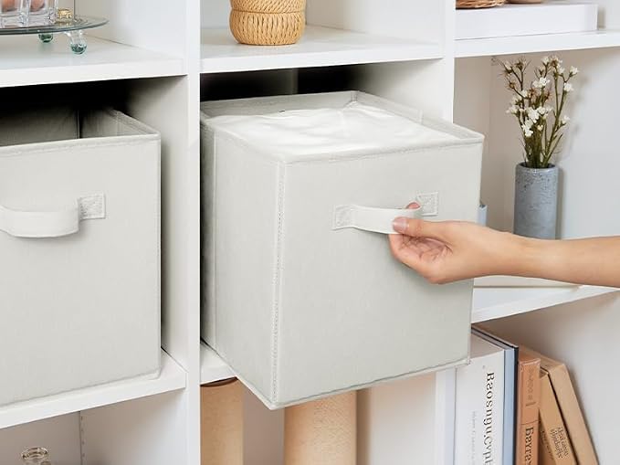 Cupic Cupid 6-Pack 11x11 Storage Cubes, Storage Organizer Bins, Beige | Foldable, Reinforced Front Handle, Holds Clothes, Blankets, Daily Essentials, Fits Closet, Shelves, Bedroom, Nursery