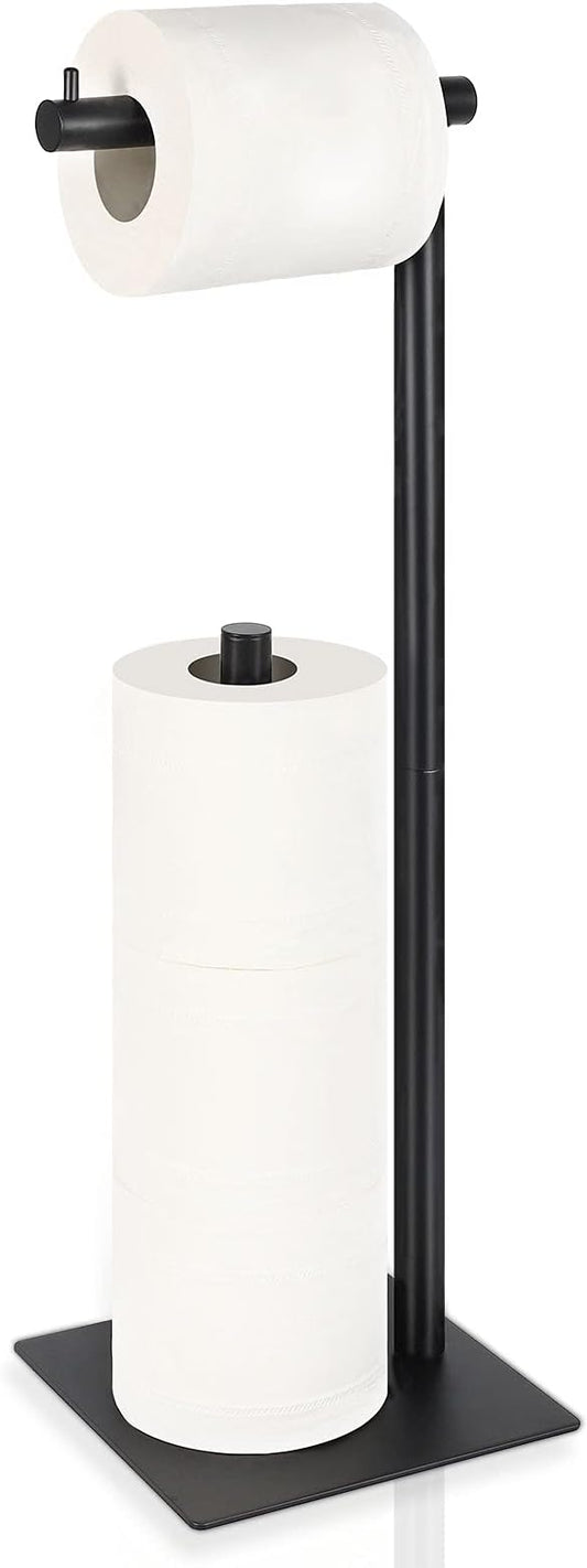 Toilet Paper Holder Stand Toilet Paper Roll Holder Stand Freestanding Black Toilet Paper Holder for Bathroom Toilet Tissue Storage Holder Metal