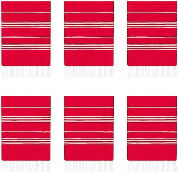 Turkish Beach Towel Set of 6 Oversized 72x40 100% Turkish Cotton | Soft Hammam Peshtemal, Sand Free, Quick-Dry, Absorbent Bath Towel | Lightweight & Compact for Travel, Pool, Gym, Spa - Red
