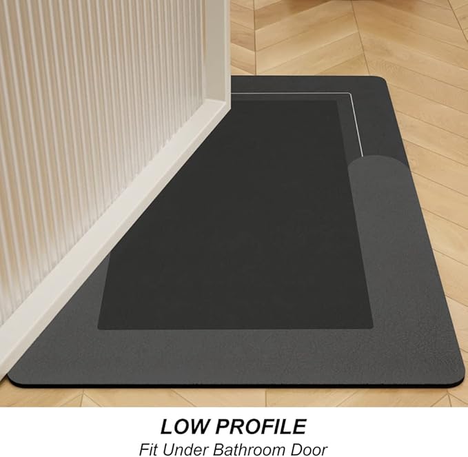 HelloTree 3PCS Bath Mat Rug Rubber Non Slip Quick Dry Rug Sets | Super Absorbent Thin Bathroom Rugs Fit Under Door Dark Grey Washable Floor Mats for in Front of Bathtub, Shower Room, Sink