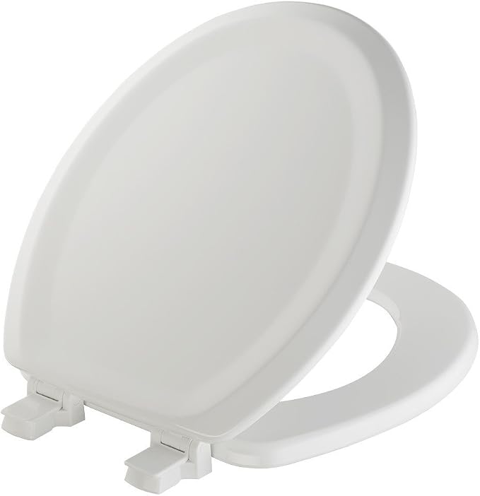 Mayfair Sculptured Traditional Toilet Seat, Easy Clean Hinges with Durable Wood Seat, Made in USA, Round, White
