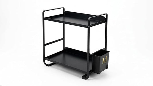 2 Tier Bathroom Countertop Organizer with Side Caddy, Black and Gold Metal Bathroom Organzier, Slim Counter Storage Rack for Vanity (Matte Black)