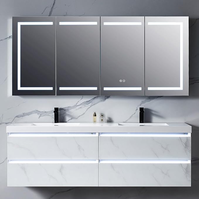 Blossom LED Lighted Bathroom Medicine Cabinet Mirror, Defogger, 72x32 | Bathroom Storage Cabinet, Medicine Cabinets Organizer, Vanity Mirror with Storage, Recessed/Surface Mount, Adjustable Shelves