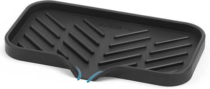 Silicone Kitchen Soap Tray, Sink Tray,Black, [Size: 9.5 x 5 inch] | Sponge Holder for Kitchen Counter Soap Bottles and Organizer with Drain Spout