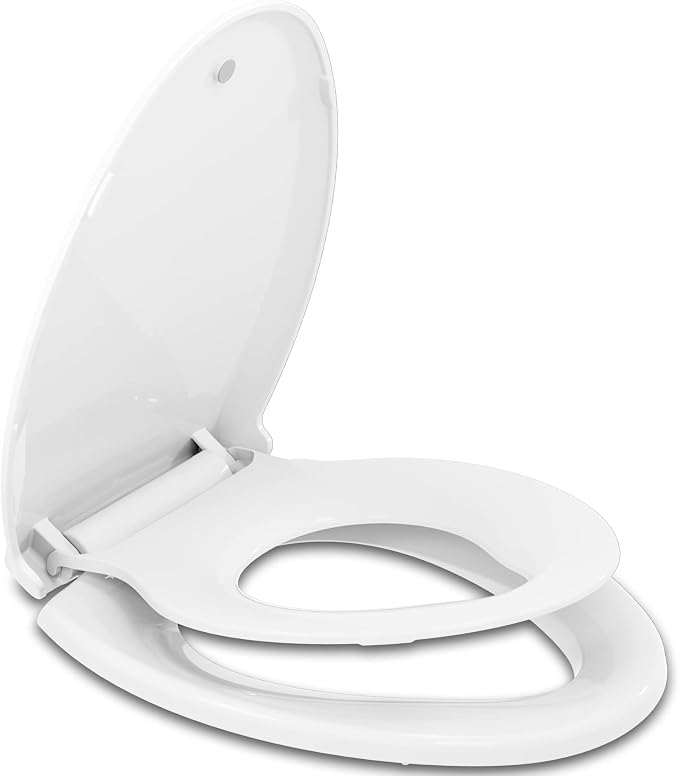 Hibbent Potty Training Toilet Seat, Built-in Magnetic Seat, Lid with Cover, Never Loosen and Slow Close Convertible Toilet Seat for Kids, Adult and Child (White, Elongated)