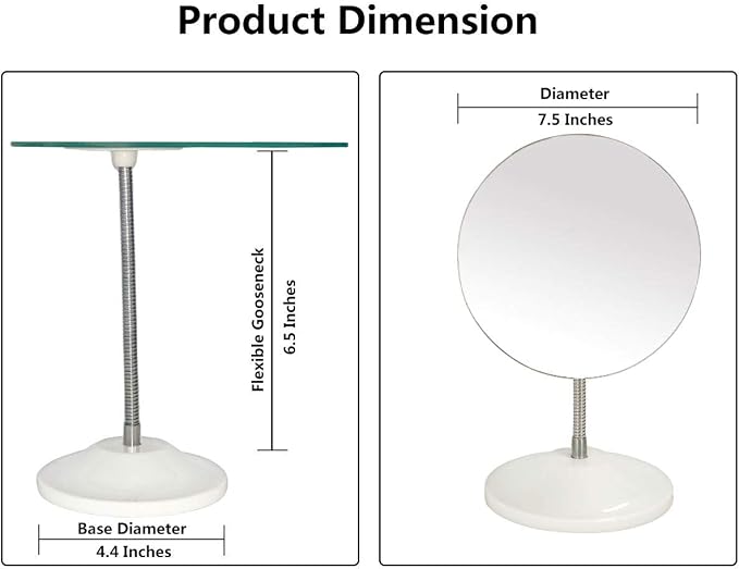 YEAKE Adjustable Flexible Gooseneck Makeup Mirror,360°Rotation Folding Portable Desk Vanity Mirror with Stand Shower Shaving Cosmetic Mirror Round Large