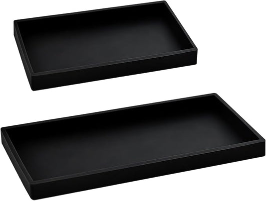 2PCS(7.87” L and 11.8” L) Silicone Soap Dispenser Tray, Kitchen soap Caddy countertop, Toilet, Black Tray for Scrubber, Lotion Bottles, Perfume, Jewelry, Candle, Key Trinket Ring-Black
