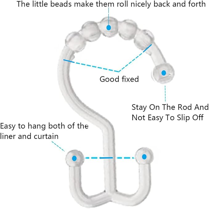 Resze 12 PCS Clear Double Shower Curtain Hooks,Plastic Shower Curtain Rings | Shower Hooks, Multi-functional Rings for Bathroom Shower Curtain,shower curtain liner and Kitchen supplies, etc.