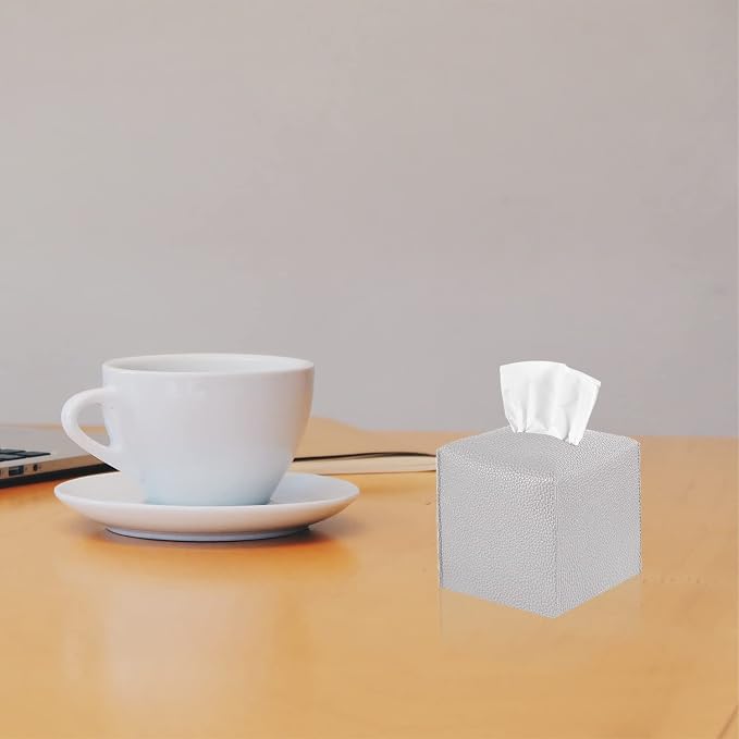 2 Pack 5"x5"x5" Square PU Leather Tissue Box Holders for Home & Office | Modern sleek design, water-resistant PU surface, fits bathroom vanity nightstand & car (Grey)