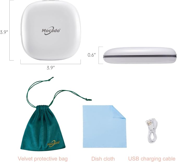 Mocado Compact LED Magnifying Travel Makeup-Mirror - 4 inches 1X/10X Magnification Small Hand Pocket Dimmable Double Sided USB Rechargeable Touch Screen, Portable Tabletop Cosmetic (White) | Double Sides Lighted, 3 Colors Lighting, 0-100% Brightness, D...