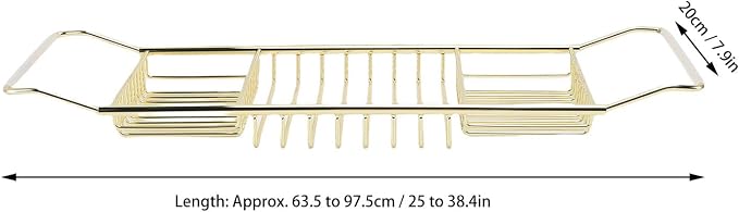 POCREATION Stainless Steel Expandable Bathtub Caddy, 25-38.4 in, 3 PCS | Adjustable length fits most tubs, gold finish tub tray for bathroom soaking shower