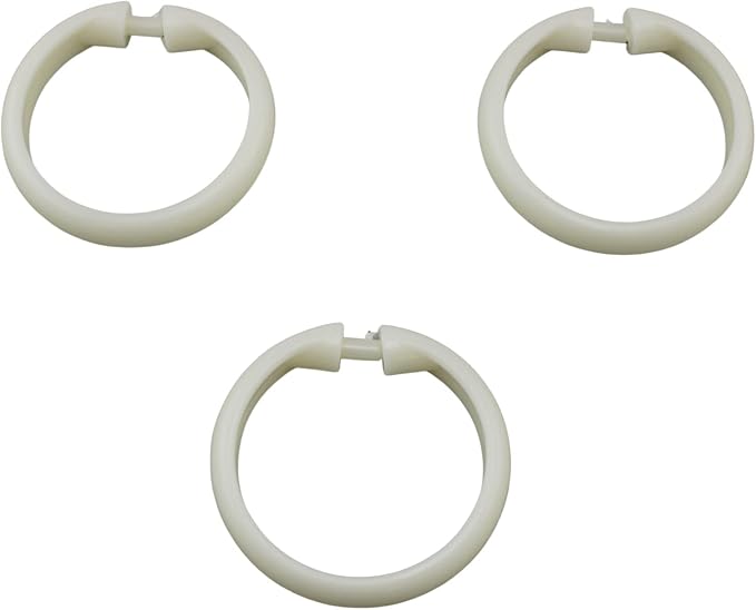 12 Piece Plastic Basic Locking Round Hook Easy Gliding Shower Curtain Rings Fits All Standard Size Shower Rods (Ivory)