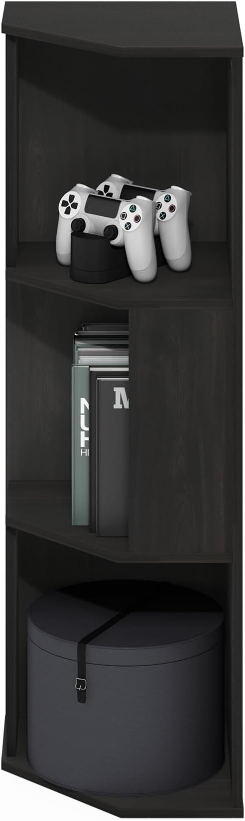 Furinno ECON Corner Shelf, 3-Tier Corner Book Shelf, Standing Storage Shelves, Cube Display Rack, Bookshelf, for Organization and Storage, Living Room, Home Office, Espresso