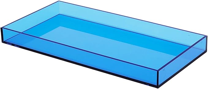 ROYALITA Acrylic Tray for Countertop, Guest Towel Holder Tray for Bathroom | Vanity Trays for Napkin Perfume Jewelry Makeup, Bathroom Tray for Soap Dispenser, Aromatherapy, Cup & Candle, Blue