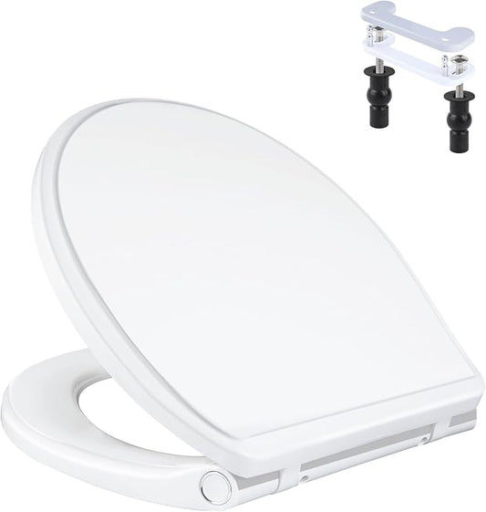 Universal Premium Round Toilet Seat Soft Close with Cover, One-Click, White | Quick Release and Slow Close Toilet Seat Replacement with Toilet Bolts and Bumpers, Compatible with TOTO, Gerber, Kohler